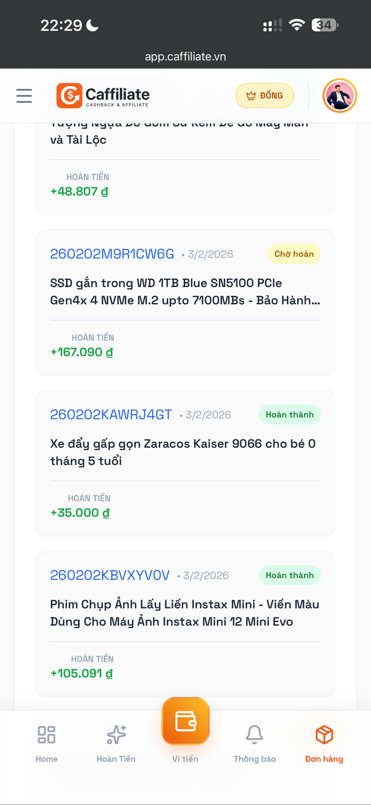 Đơn hàng hoàn tiền